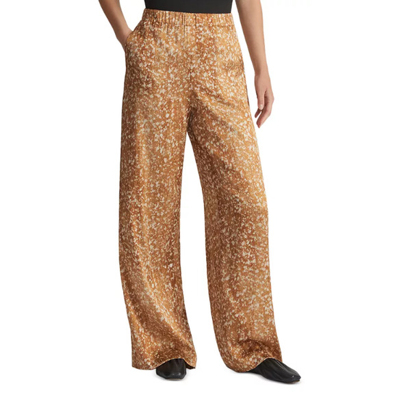 LAFAYETTE 148 WOMENS XLARGE SILK FLOATING LEAVES RIVERSIDE STRETCH PANTS CAMEL - Picture 3 of 14